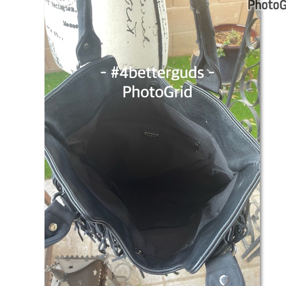 Aldo Fringe Handle Shoulder | Cross Body Adjustable Handle Black Satchel Purse - Picture 6 of 16